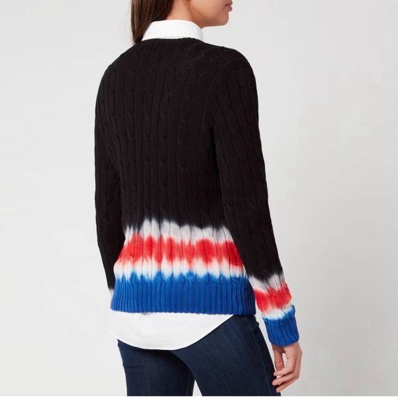 Polo Ralph Lauren Black Sweater with Red white and Blue Stripes - Picture 2 of 7